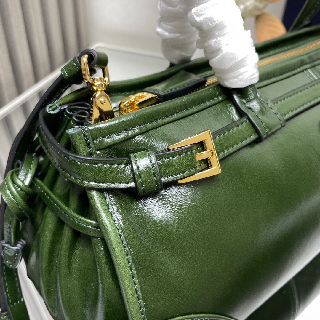 Prada Medium LusSolf Leather Handbag Bag Tote Army Green 1BA426